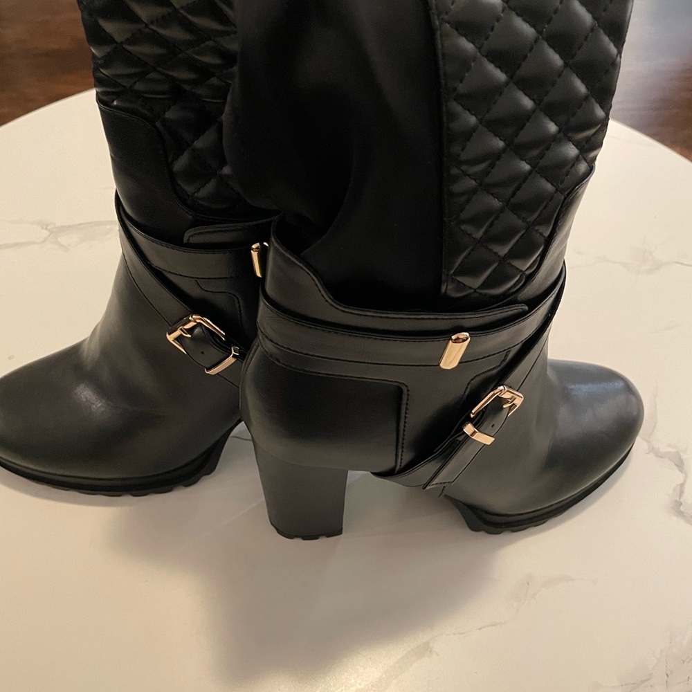 JustFab Black Quilted Heeled Boots